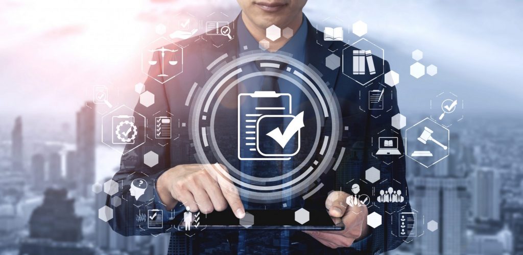 Compliance rule law and regulation graphic interface for business quality policy planning to meet international standard.